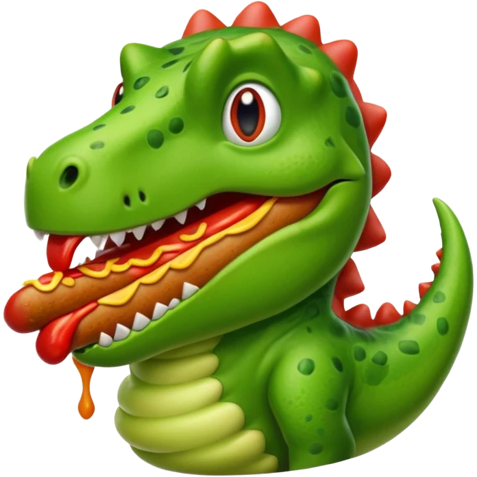 dinosaur eats hotdog, portrait emoji