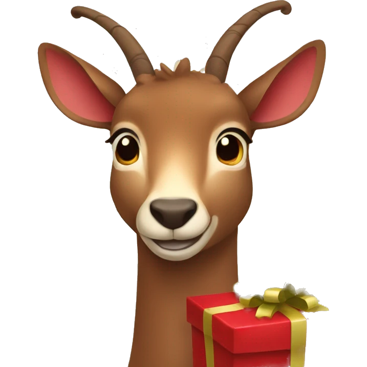happy smiling brown chamois holding red gift emoji