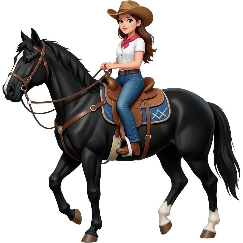 cowgirl leading black horse in thunderdtorm emoji