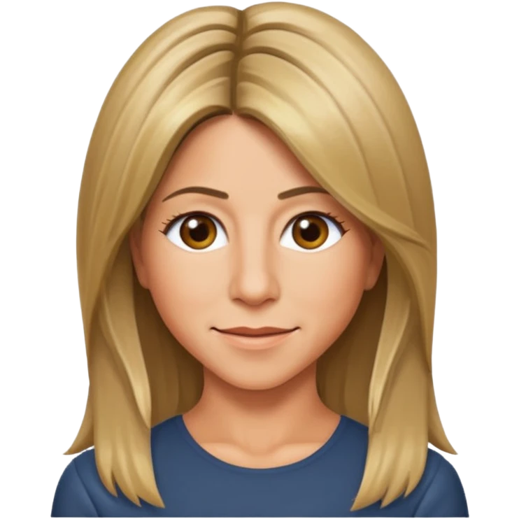 Jennifer Aniston emoji icon, friendly expression, iconic hairstyle, simple background emoji