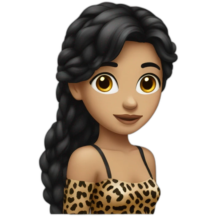 European long black hair girl in leopard emoji