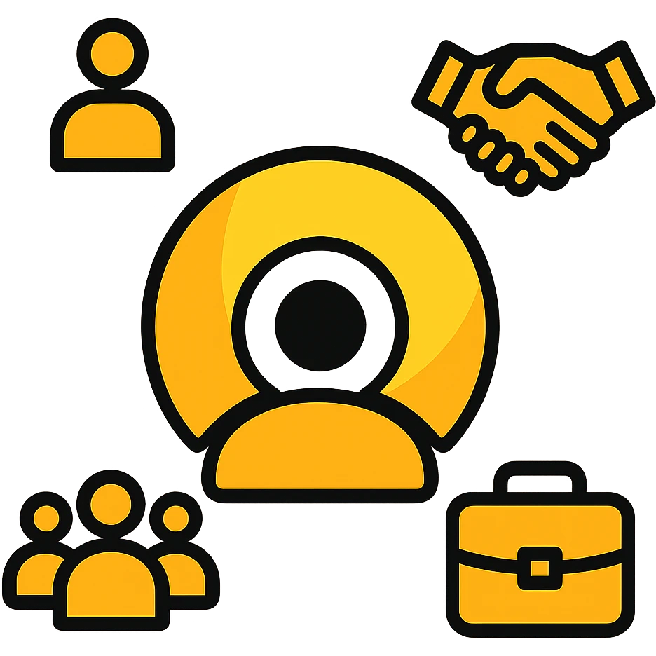 Create a minimalistic and abstract logo design with a dominant orange-yellow color palette. Place the Volio logo (from the provided image) at the center as the main visual element. Integrate modern, symbolic icons representing Human Resources, such as a person, a group of people, a handshake, or a briefcase, in a clean and balanced layout. The design should be futuristic, tech-style, and high contrast against a white background. Keep the overall composition simple, professional, and visually striking. emoji