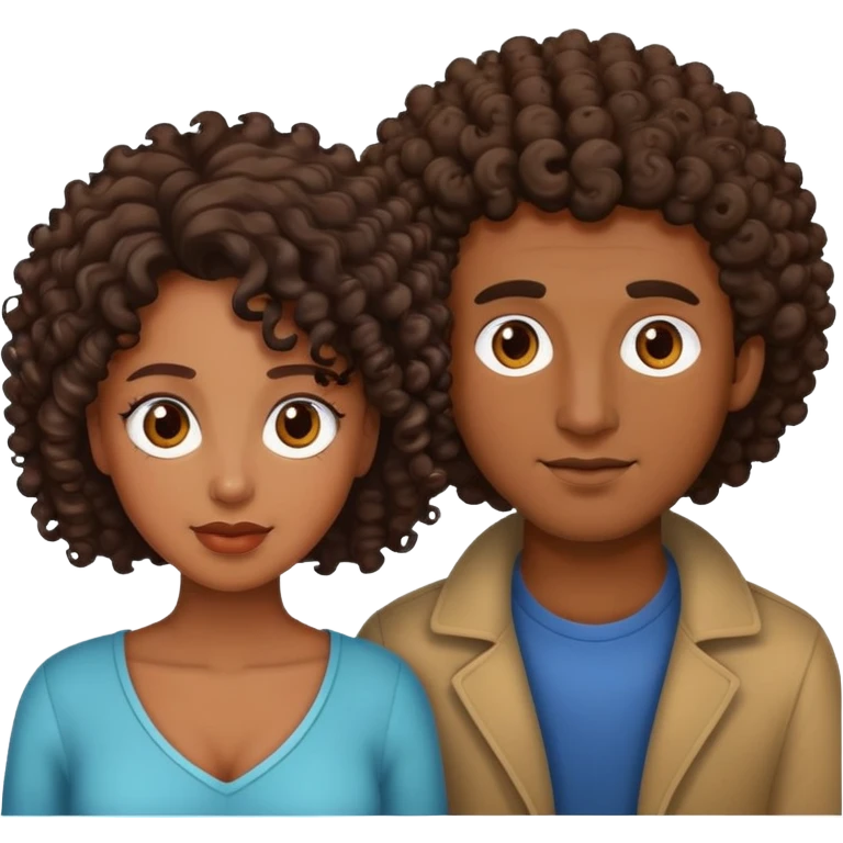 Couple, brown skin guy curly hair, dark skin woman  emoji