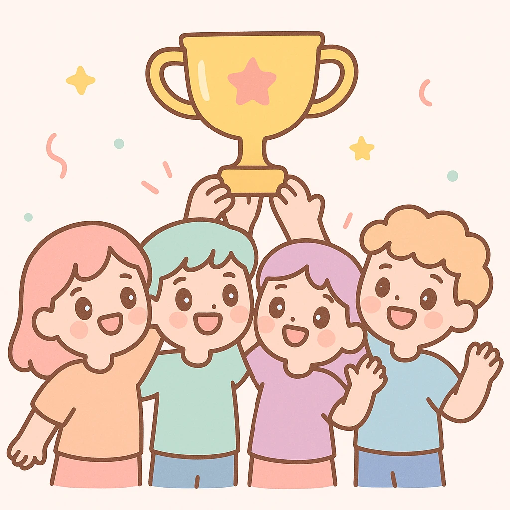 team celebrating with trophy emoji