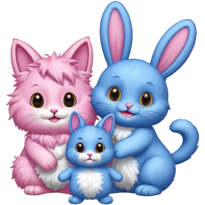 pink cat and blue bunny having a laugh emoji