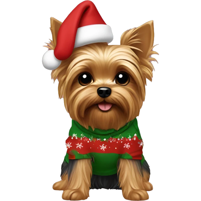 A yorkie dog with a Christmas hoodie emoji