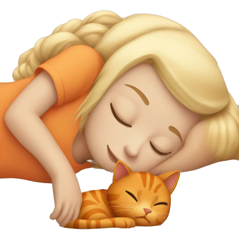 blonde girl sleeping Hugging with orange cat  emoji