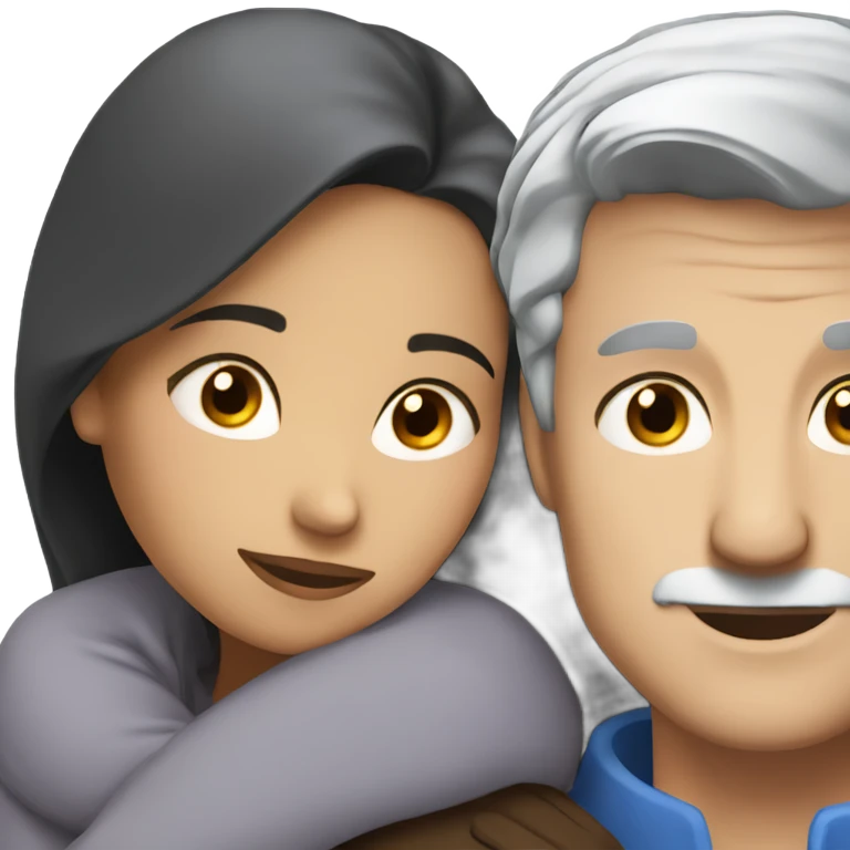Blue eyes gray haired man hugs dark haired lady emoji