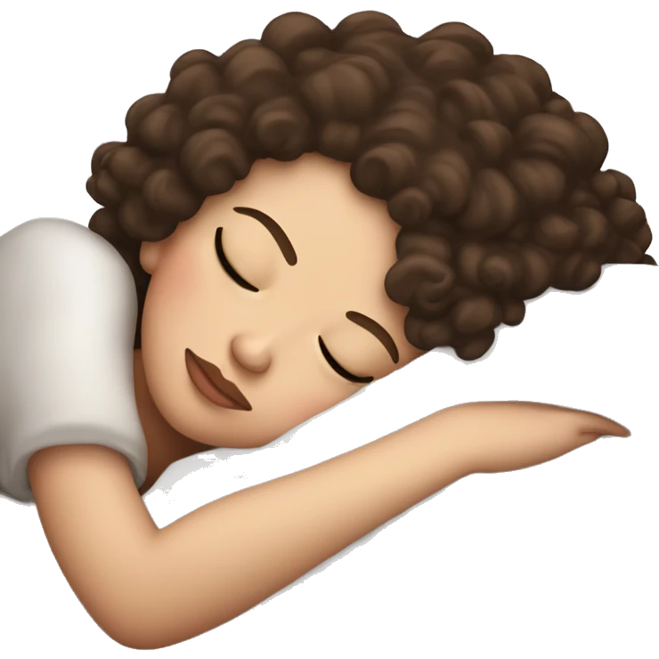 White girl with dark brown curly hair sleeping, juicy lips  emoji
