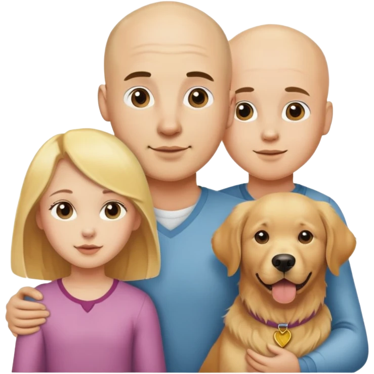 Young Bald man and bald woman with golden retriever and bald children emoji