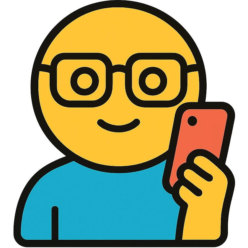 minimal flat color emoji holding a phone and wearing glasses emoji