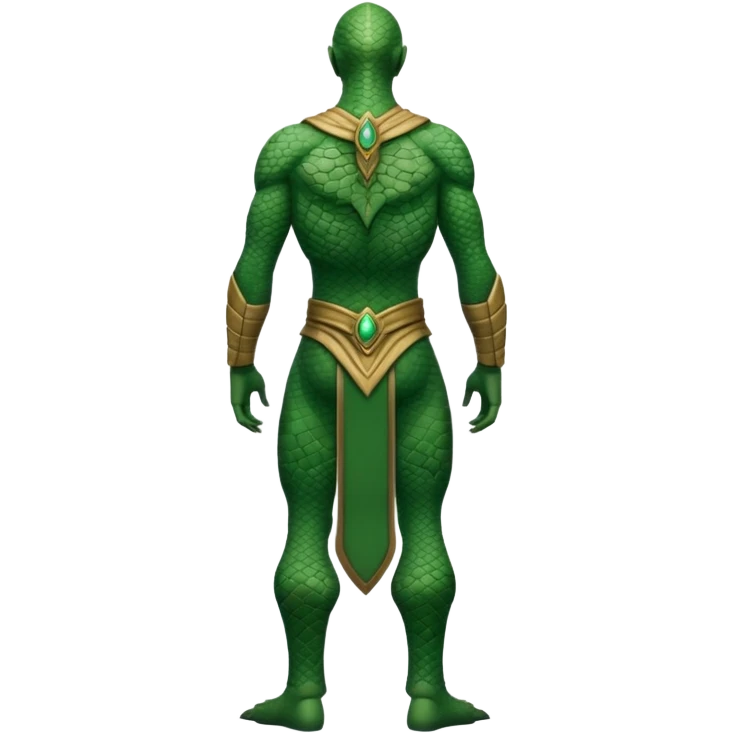 full body reptilian humanoid in ancient outfit, back view, simple design emoji