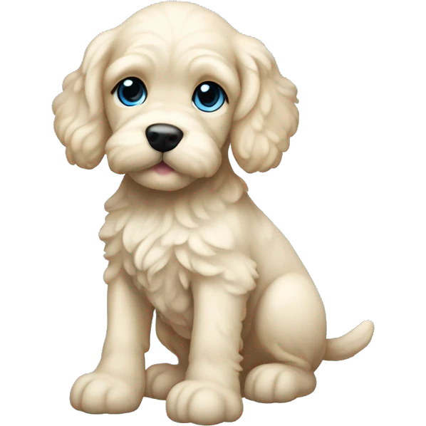 Cream cockapoo puppy whole body with pastel blue eyes emoji