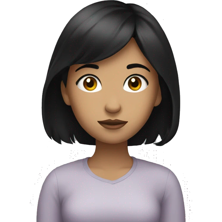 Beautiful girl with black hair thinking emoji