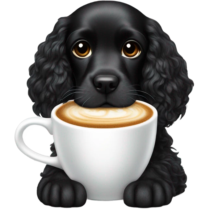 Black cocker spaniel drinking capucino emoji