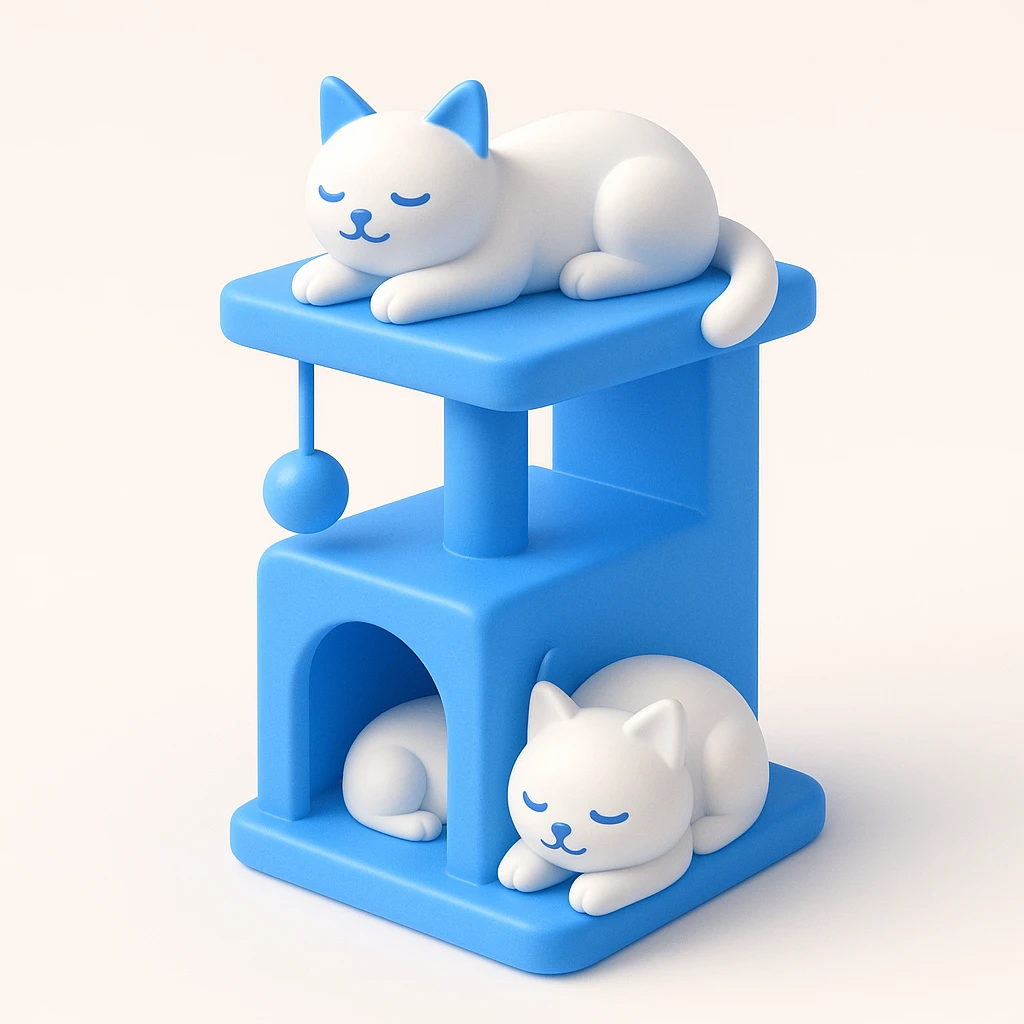 cats relaxing in a vertical playhouse emoji