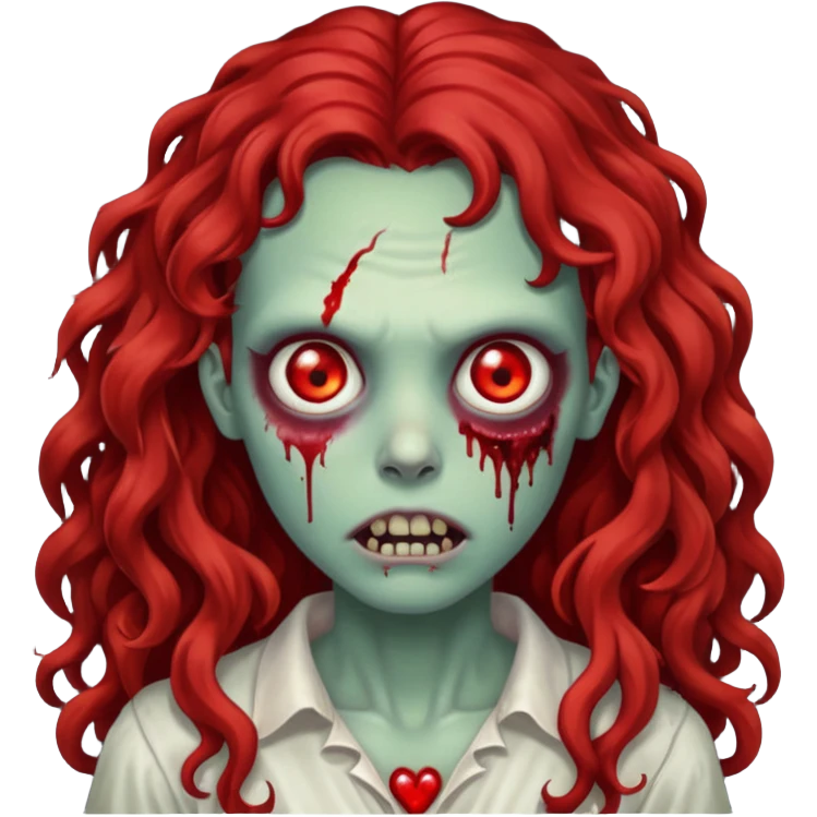 a zombie with long dark red curly hair emoji