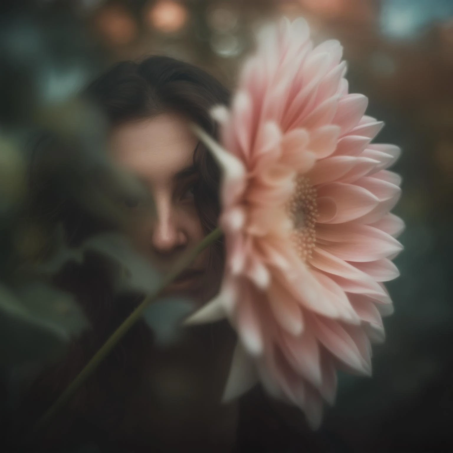 Person peaking from back of the flower with cinematic blur emoji