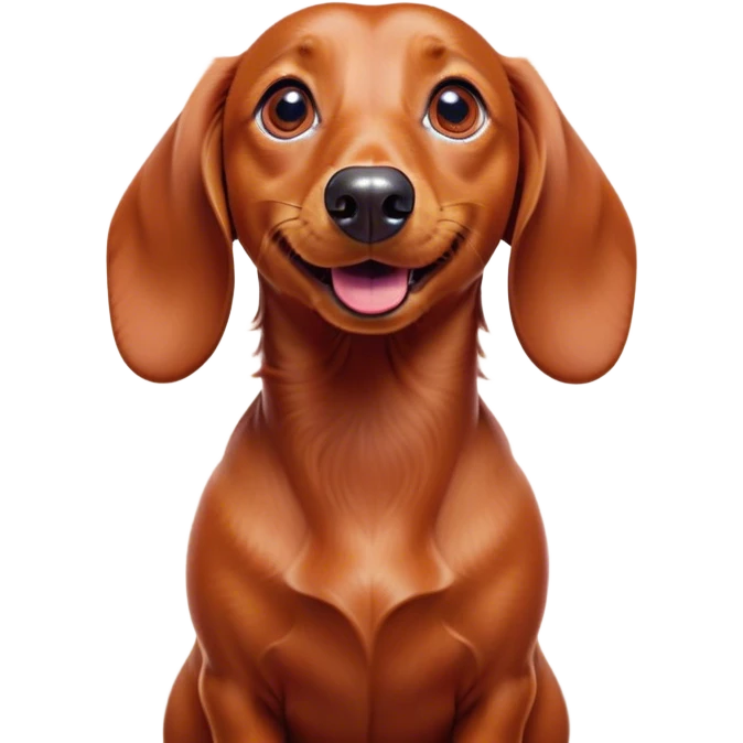 Cinematic Comical Red Dachshund Portrait Emoji, Head tilted dramatically with an exaggeratedly amused expression, featuring a sleek red coat with a vibrant sheen, wide, expressive brown eyes filled with playful disbelief, Simplified yet hilariously expressive features, highly detailed, glowing with a slightly sassy glow, high shine, dramatic yet playful, stylized with an air of cheeky humor, bright and endearing, soft glowing outline, capturing the essence of a spirited and over-the-top companion, so meme-worthy it feels like it could side-eye its way into internet fame instantly! emoji