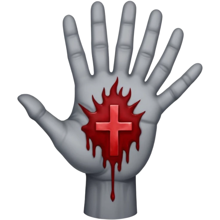 bloody grey hand with upside down satanic cross on the palm  emoji
