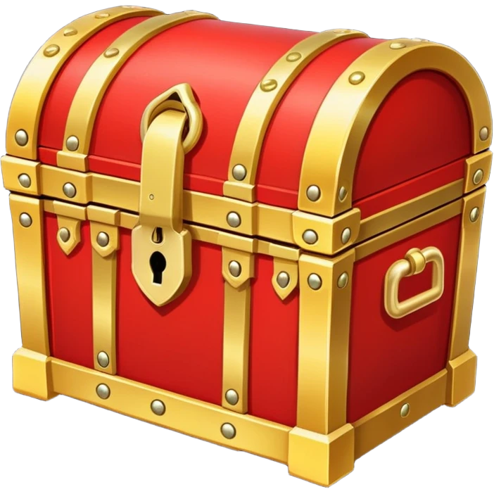 A bright red treasure chest from an RPG game with gold trim and a lock emoji