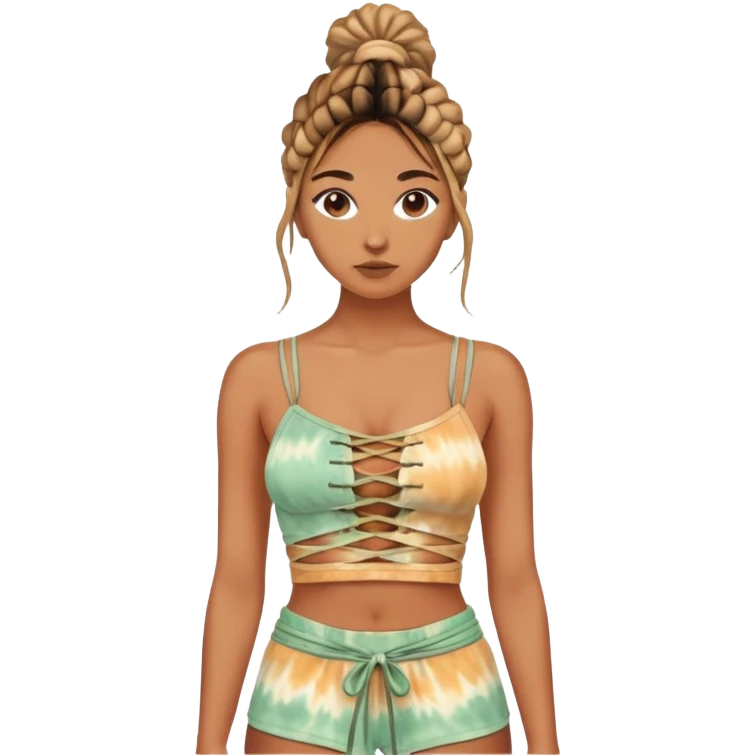 Tight weaved clothing crop top strappy in the front tie dye earth tones emoji