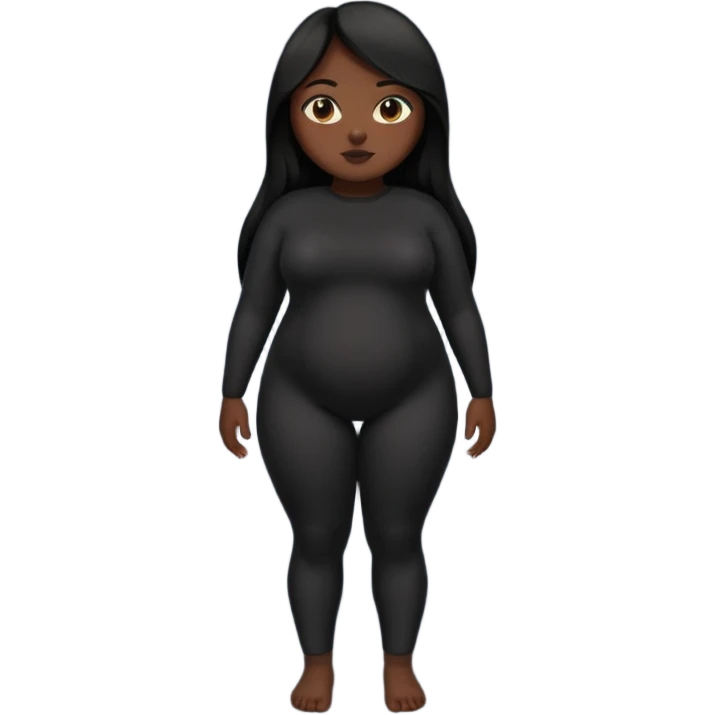 A fat dark skin girl with straight long hair and a dark body suit on emoji