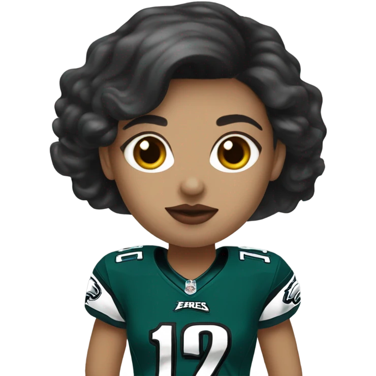  White skin female dark hair red lips wearing Philadelphia Eagles jersey emoji