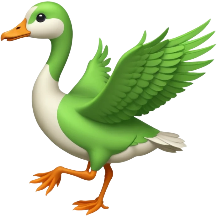 "Running goose emoji with long neck and two legs, all bright green #39C700. Wings folded tightly, no flapping or extra colors." emoji