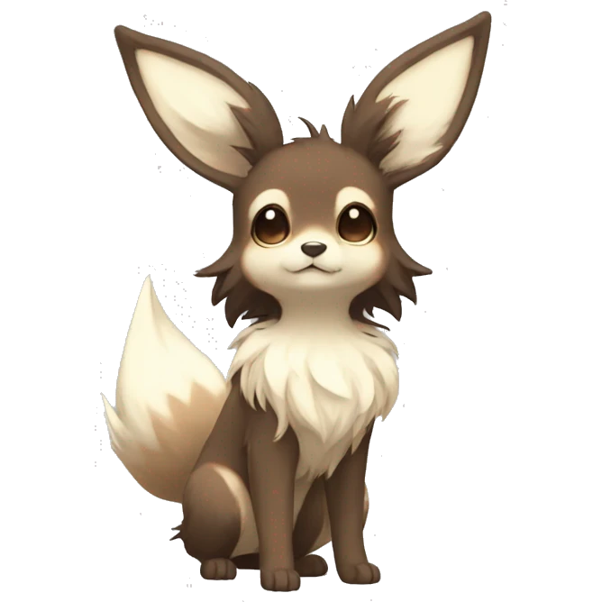 Kawaii Pale Eevee with dark brown long emo hair covering her eyes Full Body emoji