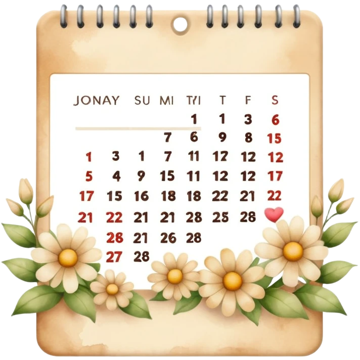 Calendar and flowers beige emoji