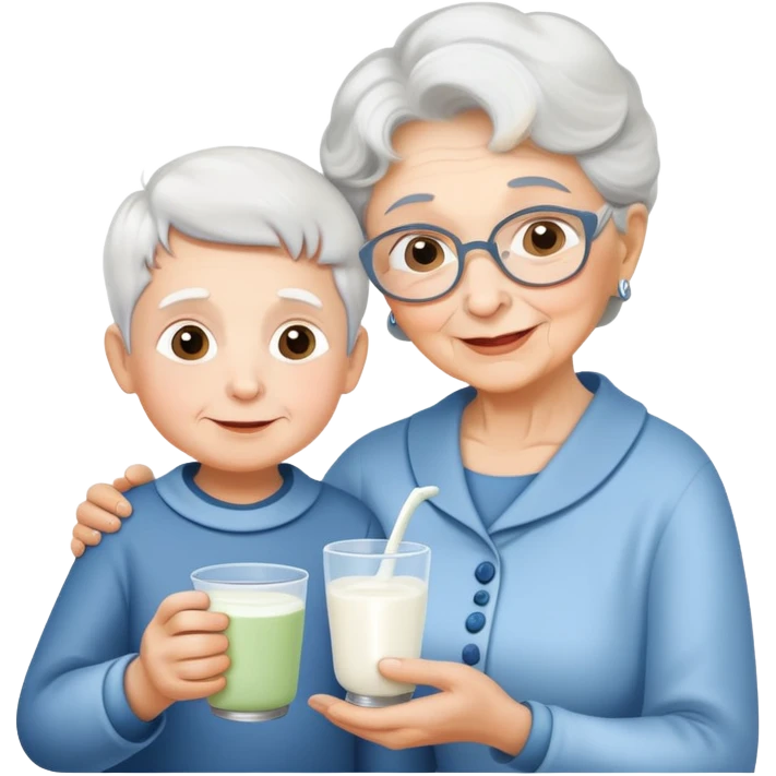 Grandmother offering yogurt to grandson emoji
