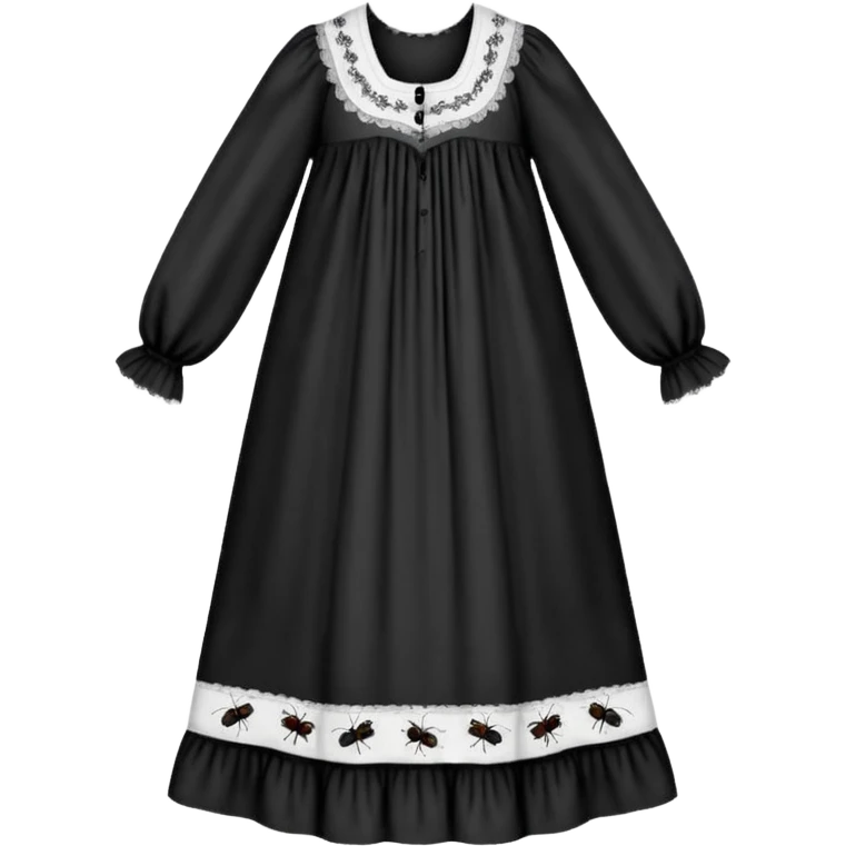 White victorian nightgown with black bug pattern emoji