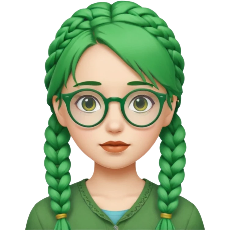 girl with green hairs, braids and spectacle, big visible braids and unique face shape emoji