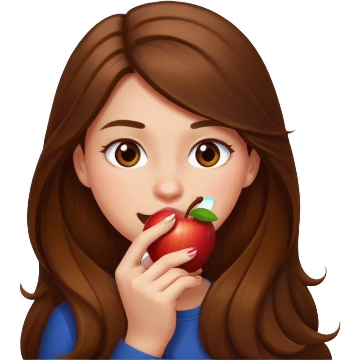 chica mordiéndose la uña, pelo largo y castaño, estilo emoji de Apple emoji