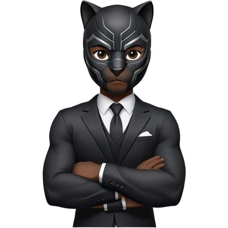 Black Panther superhero, black suit, cat-like mask, arms crossed emoji