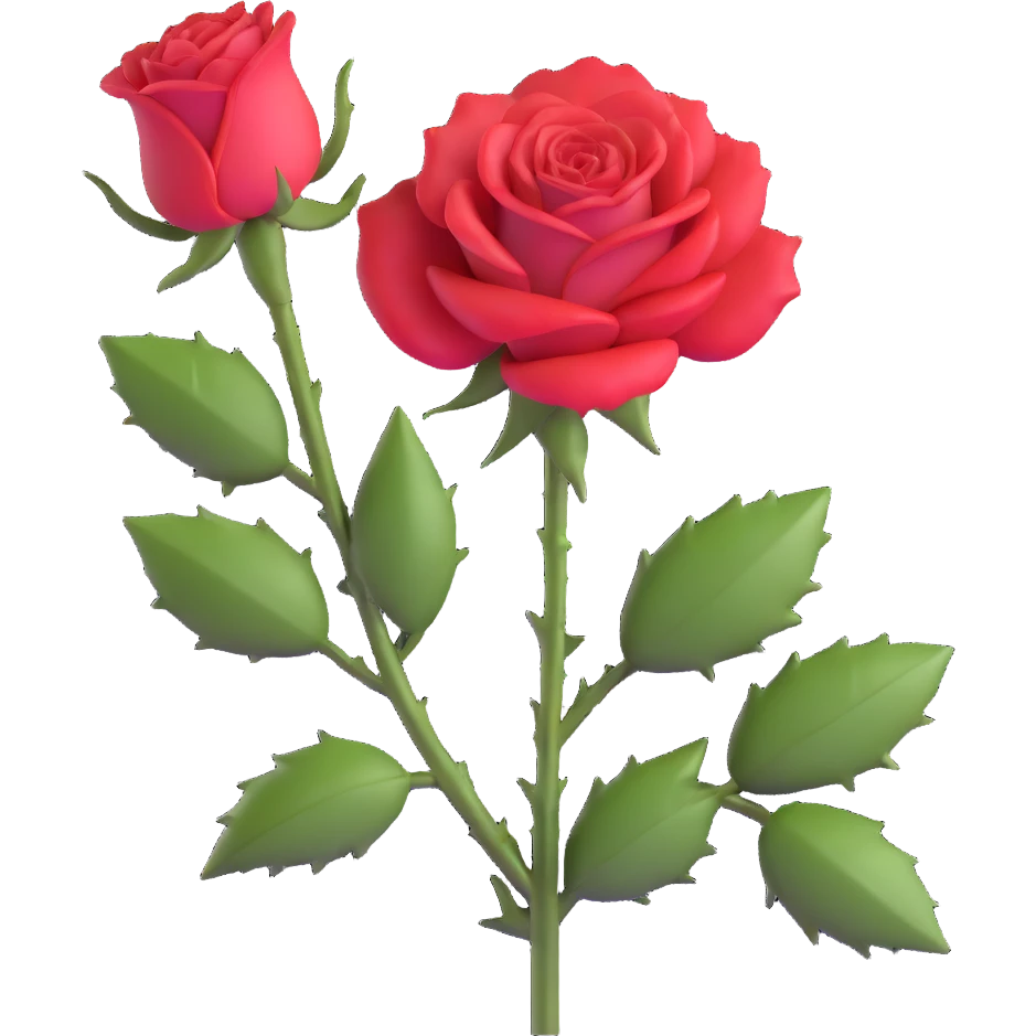 Elegant red rose flower with velvety petals and thorny stem emoji