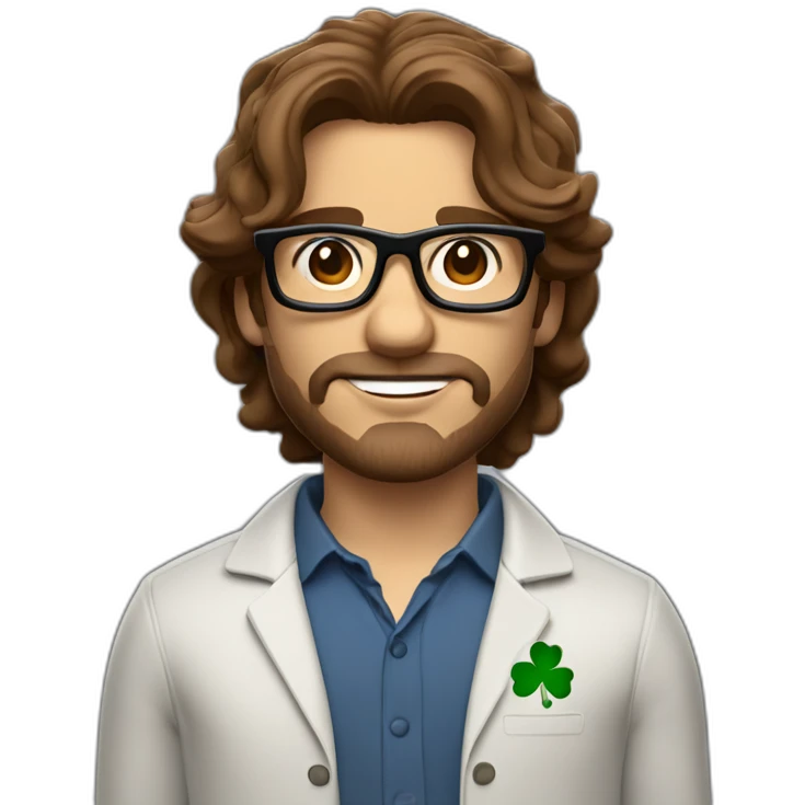 Half Puerto Rican and half Irish man with shoulder length wavy brown hair that wears glasses and is an iOS app programmer that likes legos, video games, and scifi movies emoji
