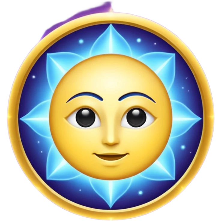 Create a minimal glowing emoji symbol of pure consciousness (Chetna) and formless God. Abstract divine energy, radiant light, infinity aura, cosmic spiritual vibe. No human form. Golden, blue, violet glow. Clean modern emoji style. emoji