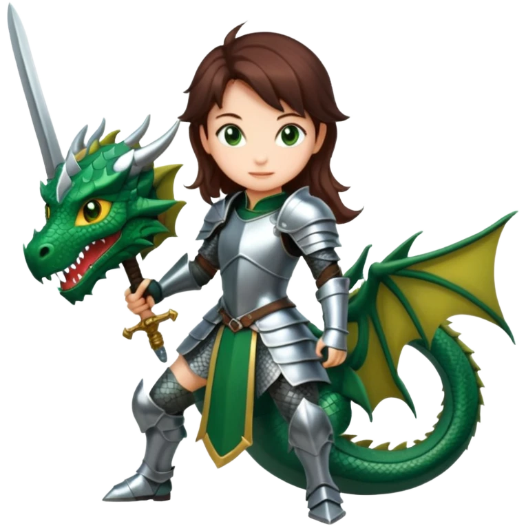 a girl in armor sword fighting a dragon emoji