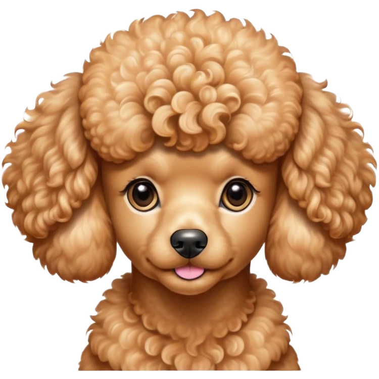 Cinematic Noble Apricot Poodle Portrait Emoji, Poised and regal, with a refined, elegant build and a meticulously groomed, curly apricot Fur, deep-set soulful warm eyes, Simplified yet sharp and sophisticated features, highly detailed, glowing with a soft, dignified glow, high shine, intelligent and graceful, stylized with an air of sophistication, focused and attentive, soft glowing outline, capturing the essence of a watchful and confident companion, so majestic it feels as though it could prance out of the screen with effortless authority! emoji