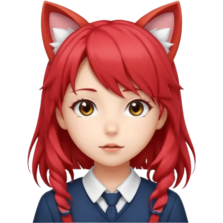 cute anime girl with cat ears, red blowing hair emoji