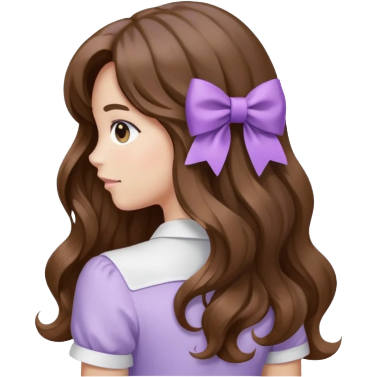 long wavy brown hair from behind with a medium lilac bow emoji