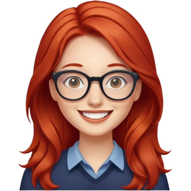 happy young woman with long red hair and glasses emoji