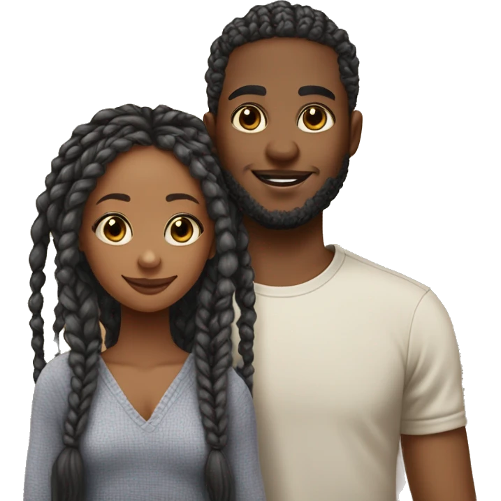 Realistic black girl with box braids and light skin boy with short curly hair and a short beard hugging emoji