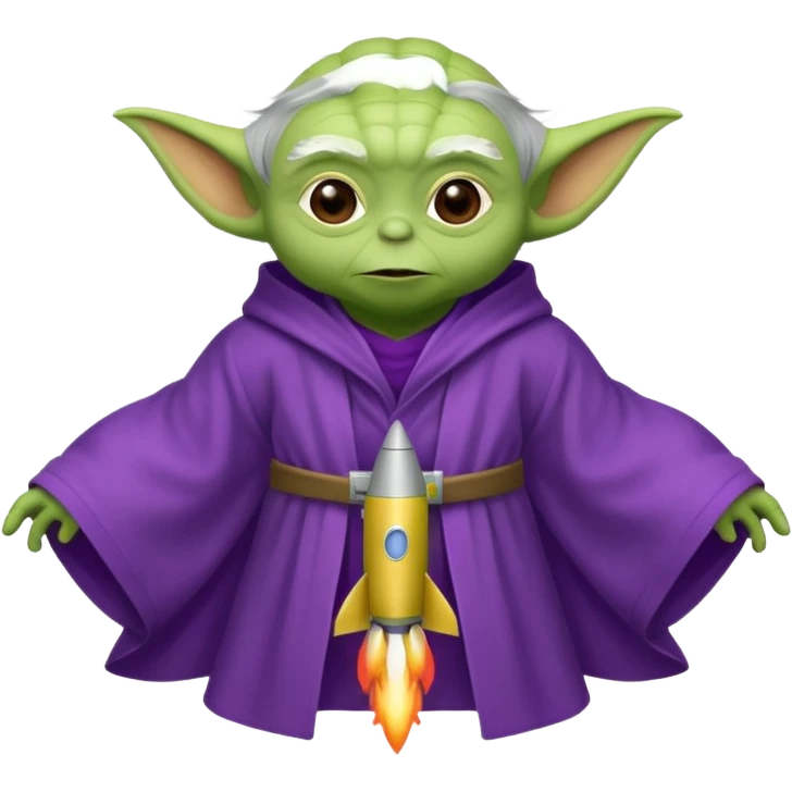 yoda in a purple robe flying in a rocket emoji