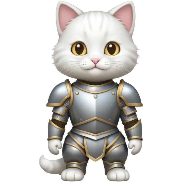 baby white cat in armor, full body, smile emoji