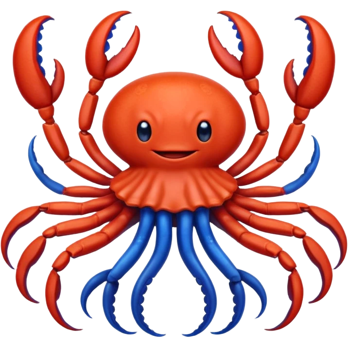a red crab with two claws and a blue octopus are friends emoji