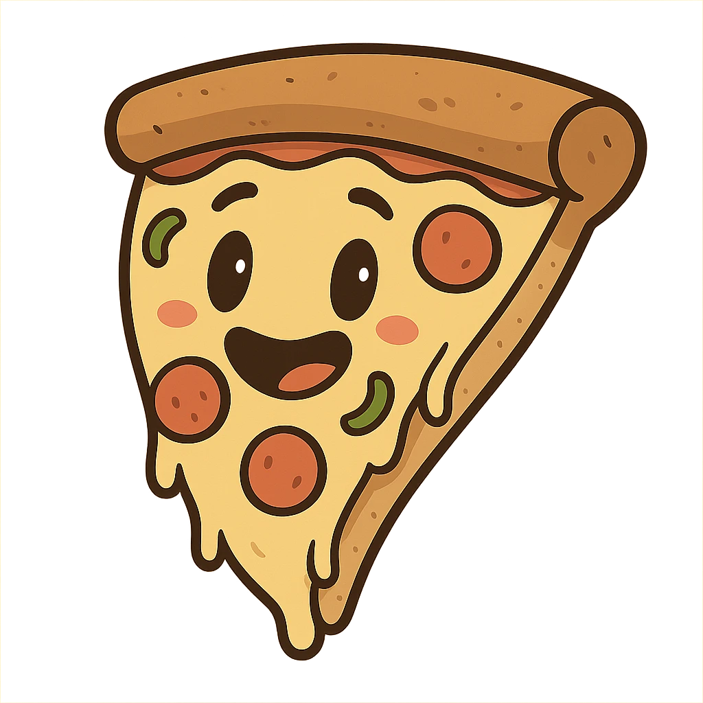 slice of pizza with a happy face emoji