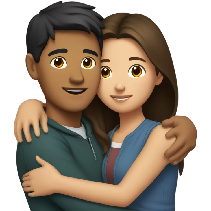 Young Filipino man young brunette woman hug emoji